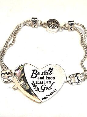 Silver Tone Double Chain Christian Scripture Psalms 46:10 Bracelet